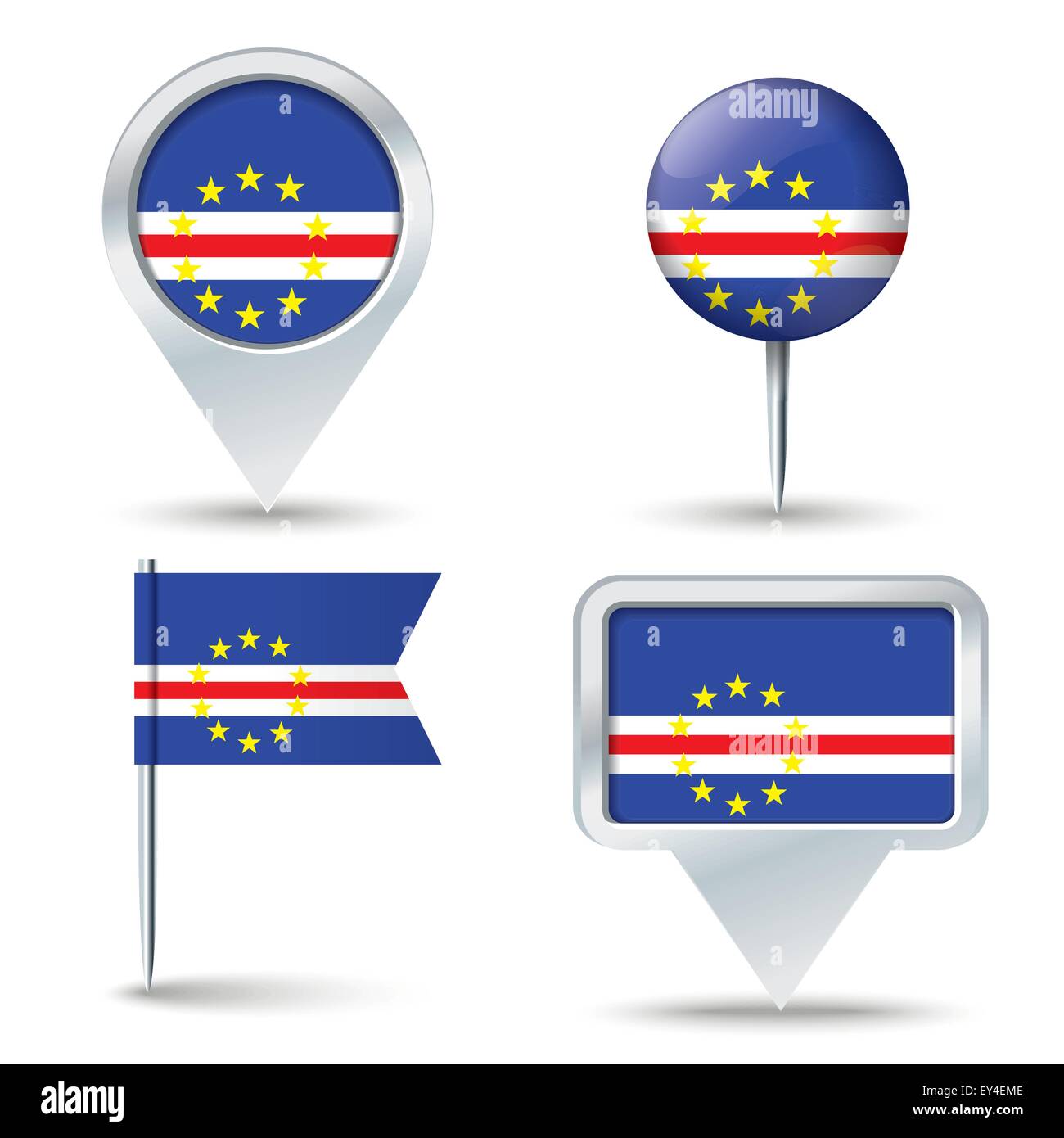 Map pins with flag of Cape Verde - vector illustration Stock Vector