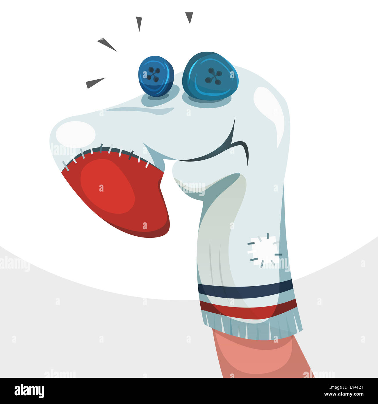 Illustration of a funny cartoon hand made sock puppet character for puppetshow and theater for