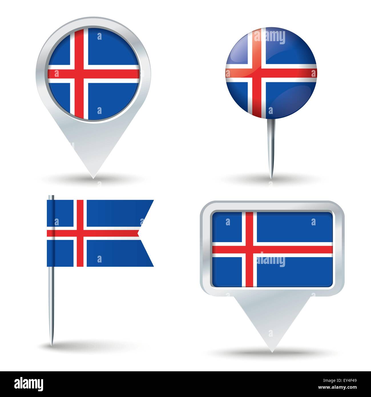 Map pins with flag of Iceland - vector illustration Stock Vector