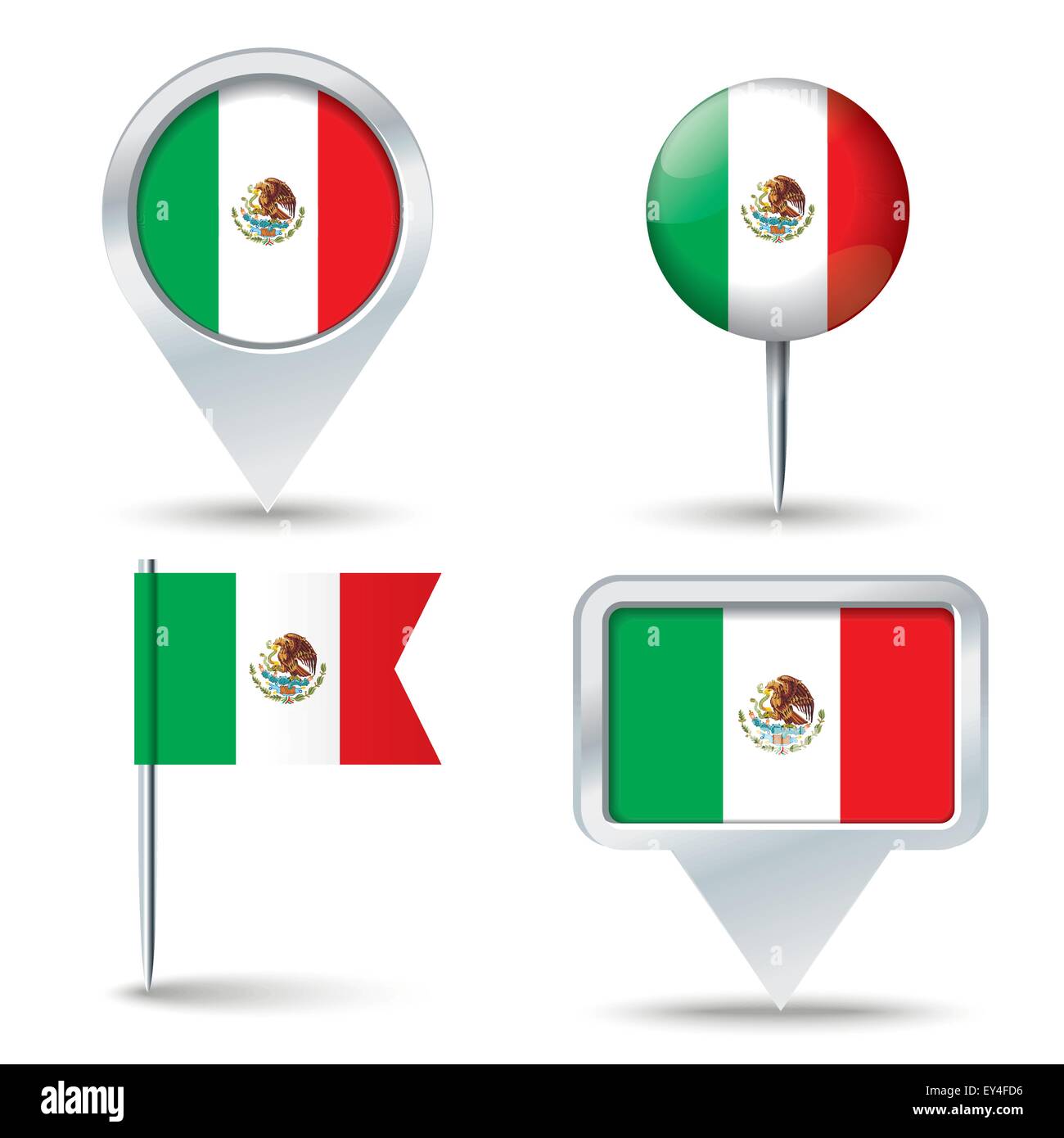 Map pins with flag of Mexico - vector illustration Stock Vector