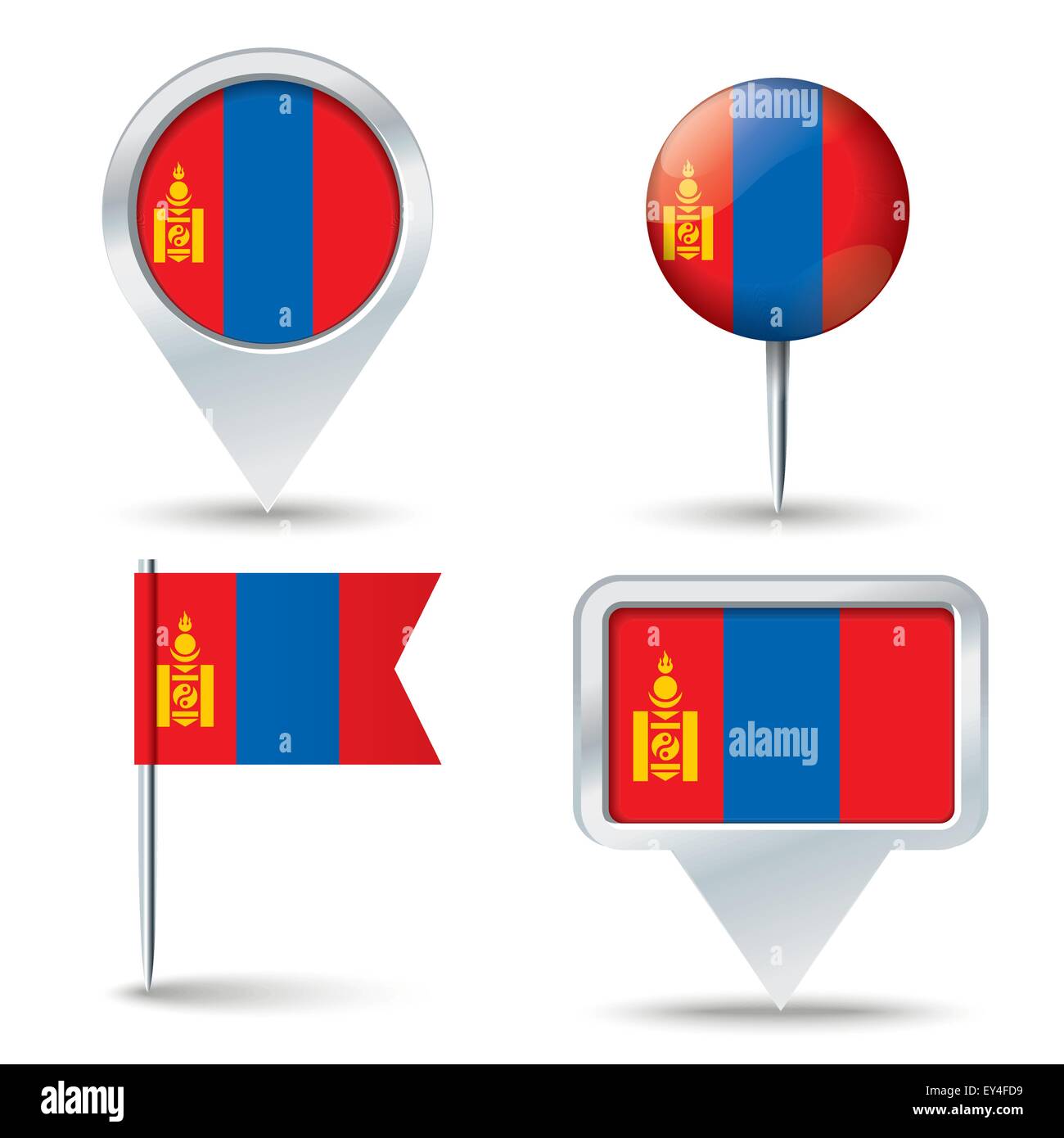 Map pins with flag of Mongolia - vector illustration Stock Vector Image ...