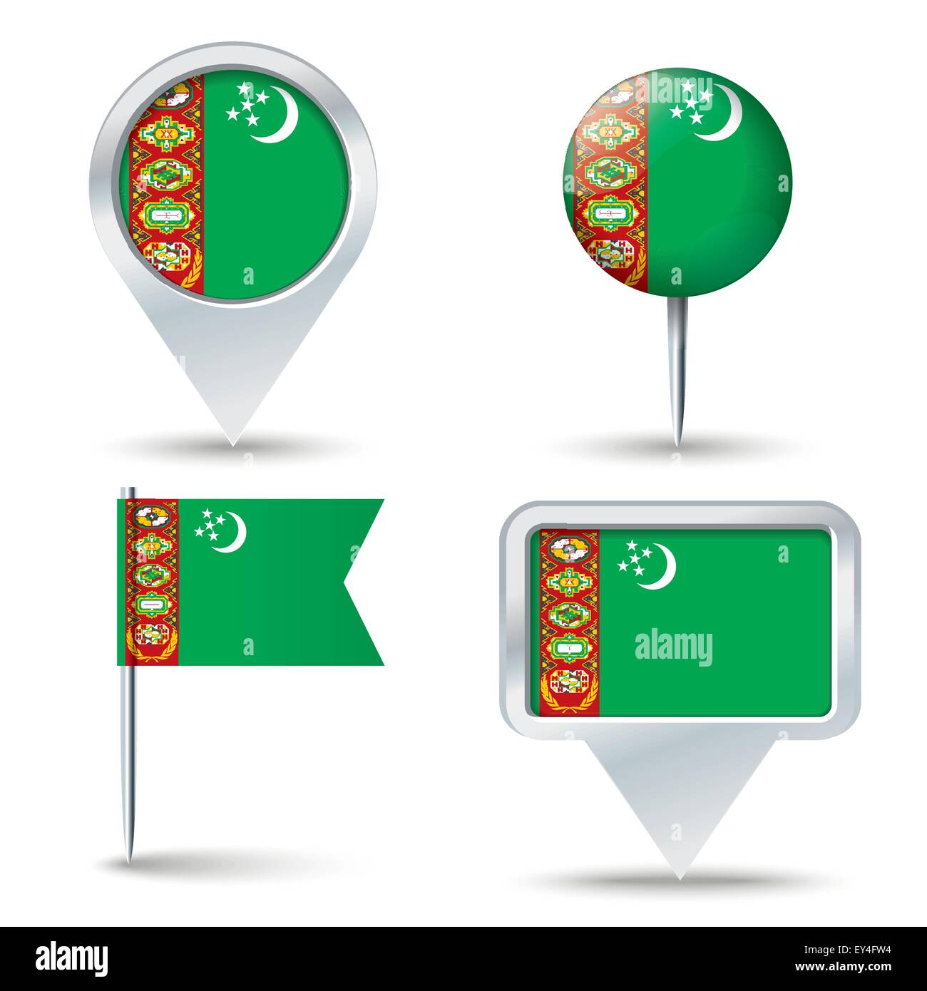 Map pins with flag of Turkmenistan - vector illustration Stock Vector ...