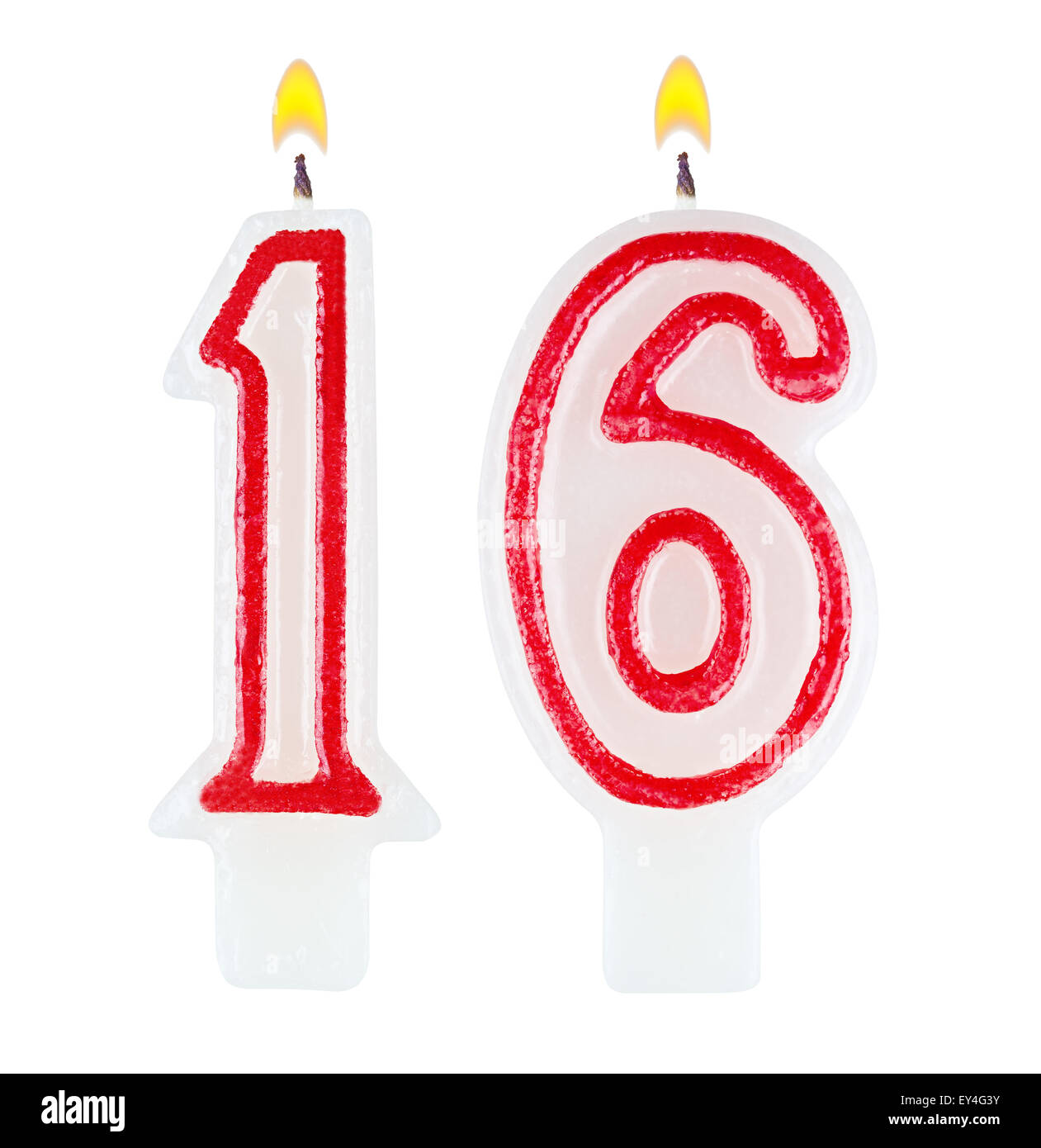Birthday candles number sixteen isolated on white background Stock