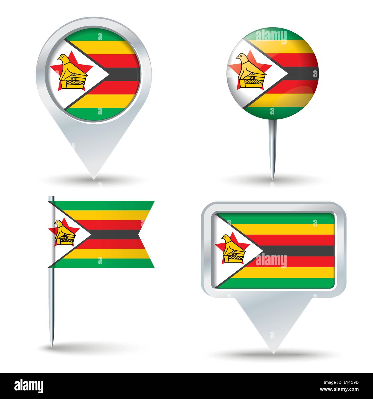 Map pins with flag of Zimbabwe - vector illustration Stock Vector