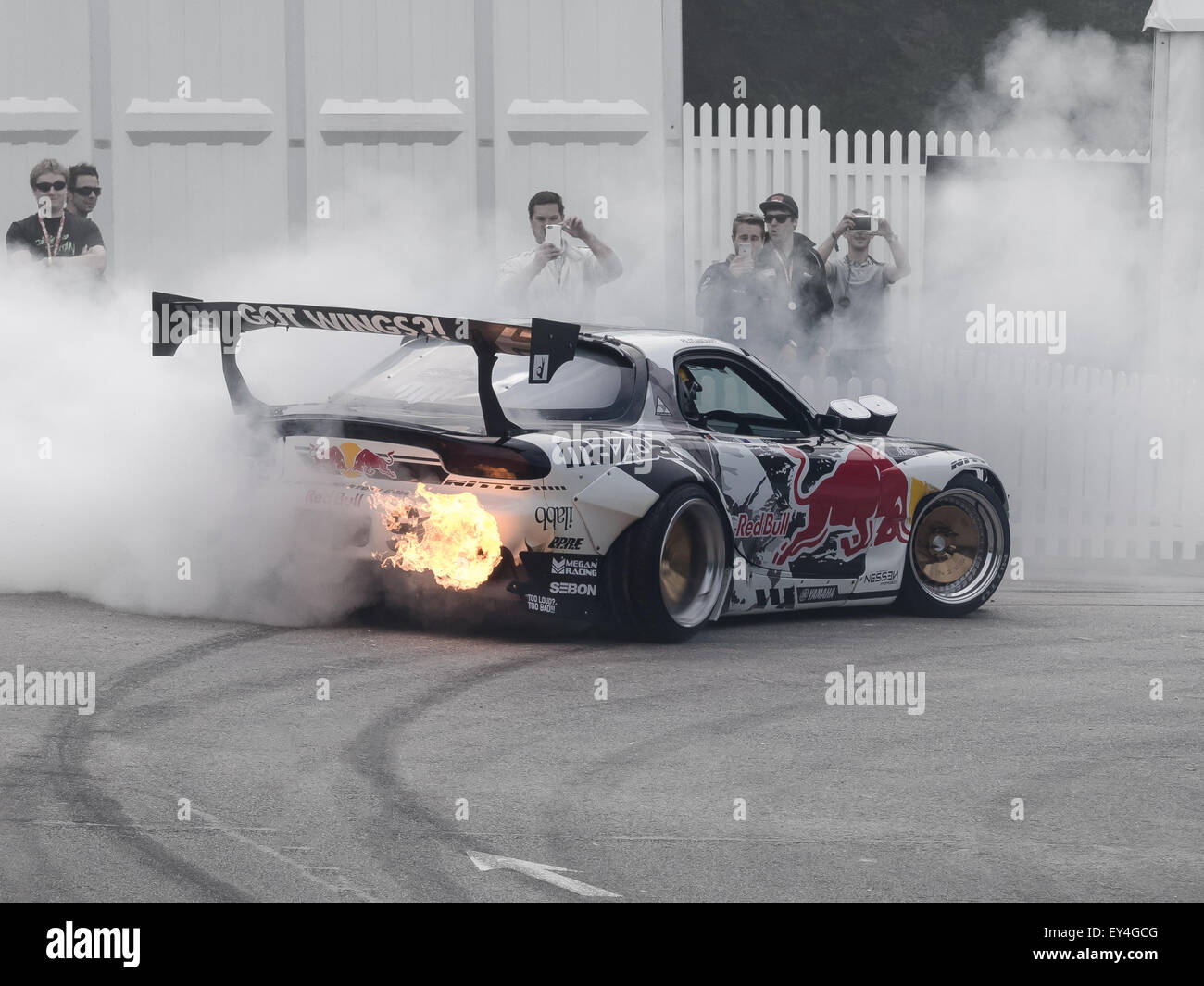 Goodwood, UK -26th June 2015: Red Bull Mazda FD RX7 Performing 'donut' at  the Goodwood Festival of Speed Stock Photo - Alamy