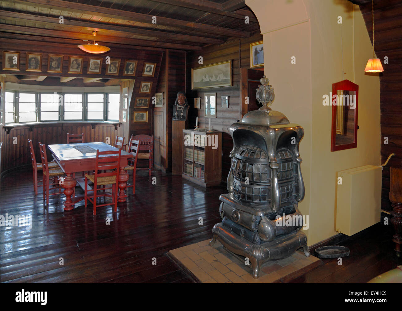 House of polar explorer Knud Rasmussen in Hundested. The big study or workroom on first floor. The largest room, and with a view over the Kattegat Sea Stock Photo