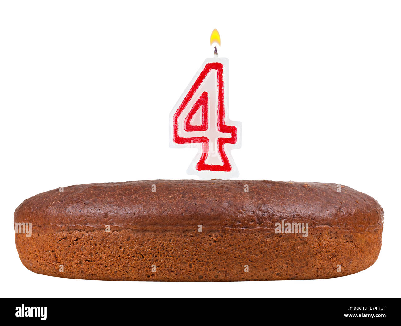 birthday cake with candles number 4 isolated on white background Stock Photo