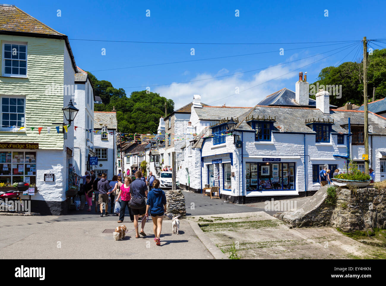Quay Road on the harbourfront in the fishing village of Polperro, Cornwall, England, UK Stock Photo