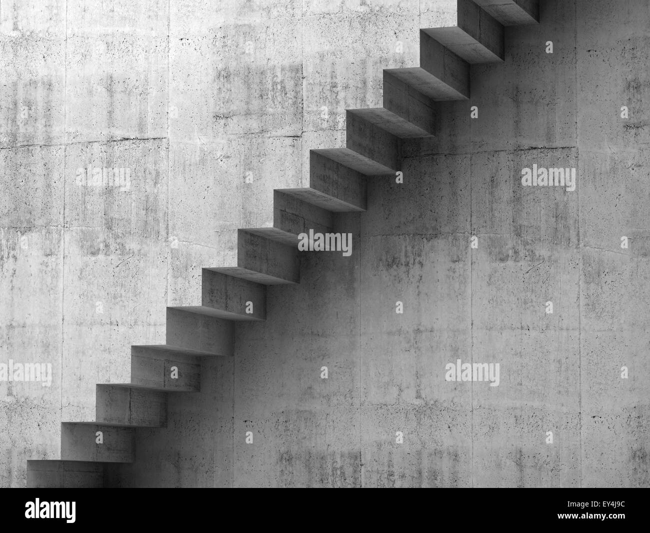 Gray concrete stairway on the wall, 3d interior background, digital graphic illustration Stock Photo