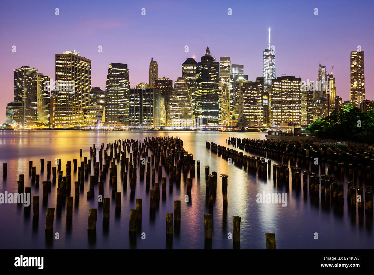 New York City Manhattan downtown skyline at dusk, USA Stock Photo - Alamy