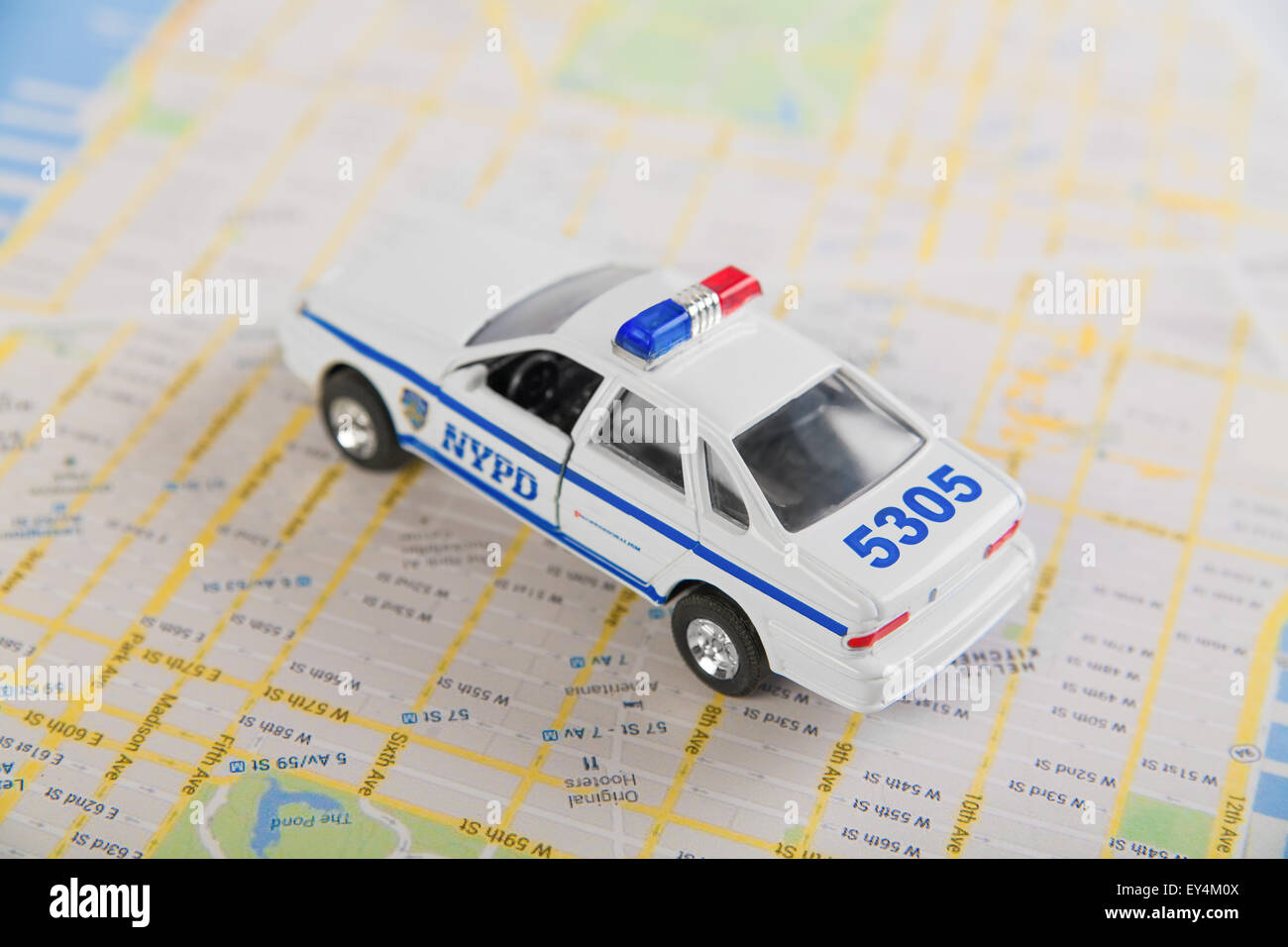 NYPD car and road map. Stock Photo
