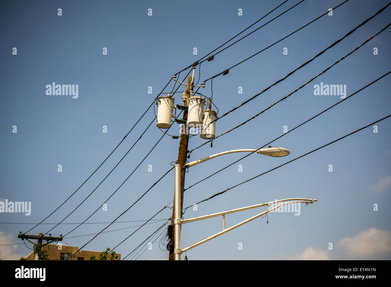 Electrical transmission lines and pole mounted transformers in Jersey
