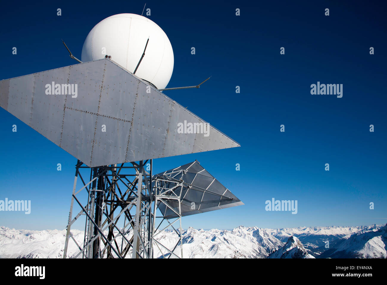 Communications ariels and mast the summit station of Valluga  St Anton Arlberg Austria Stock Photo