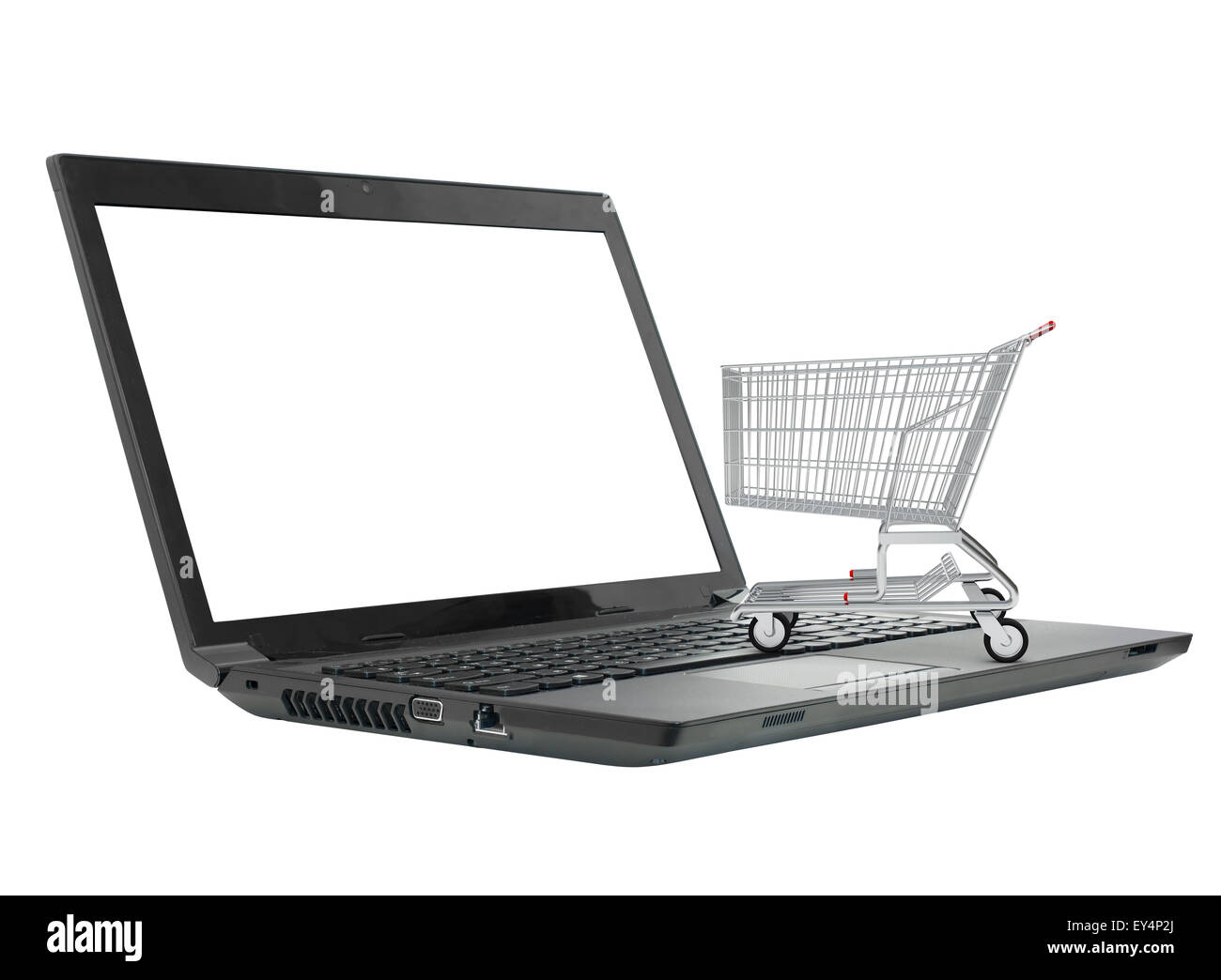 Shopping cart on laptop with blank screen Stock Photo Alamy