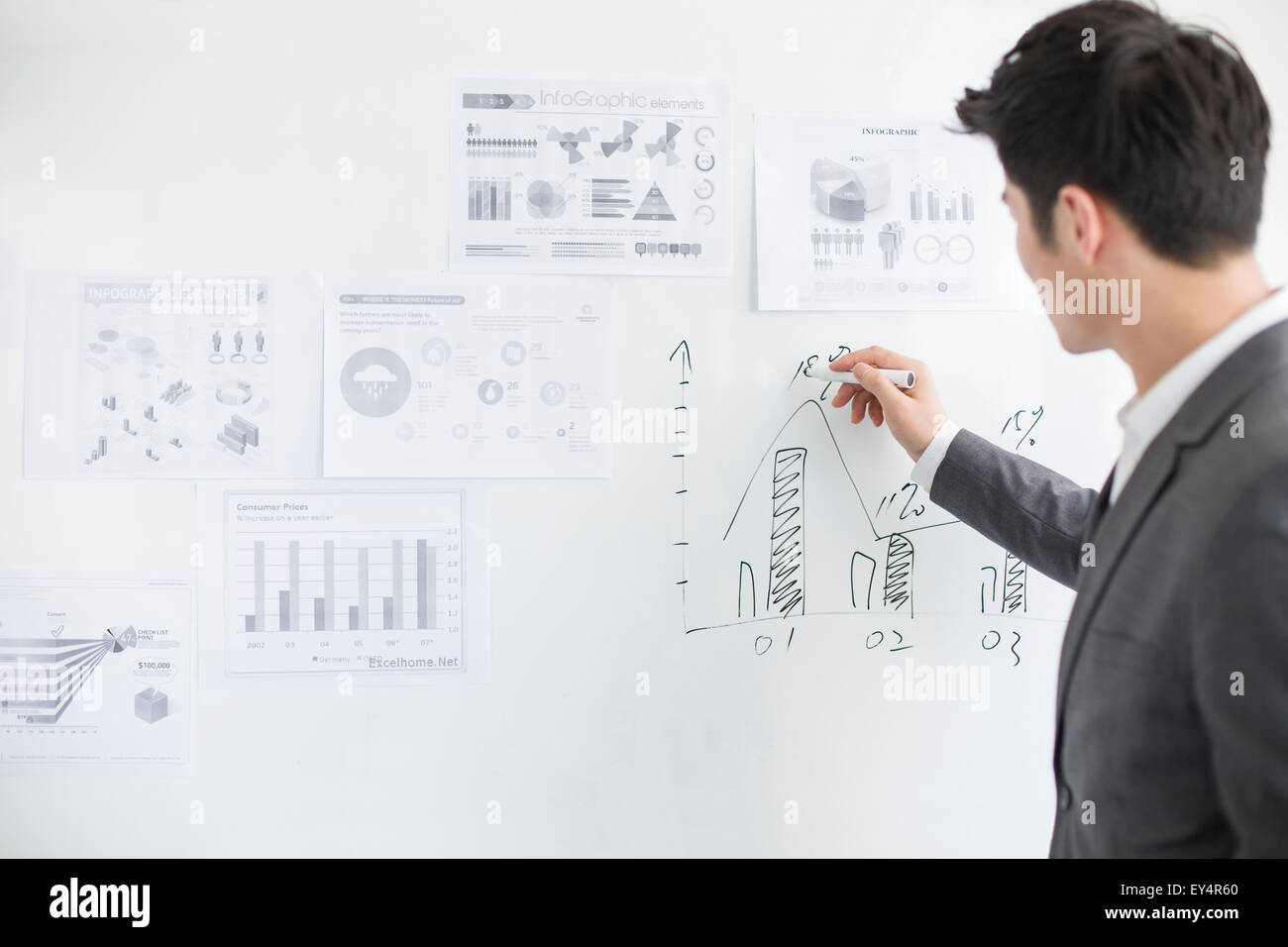 Young businessman writing on whiteboard in office Stock Photo Alamy