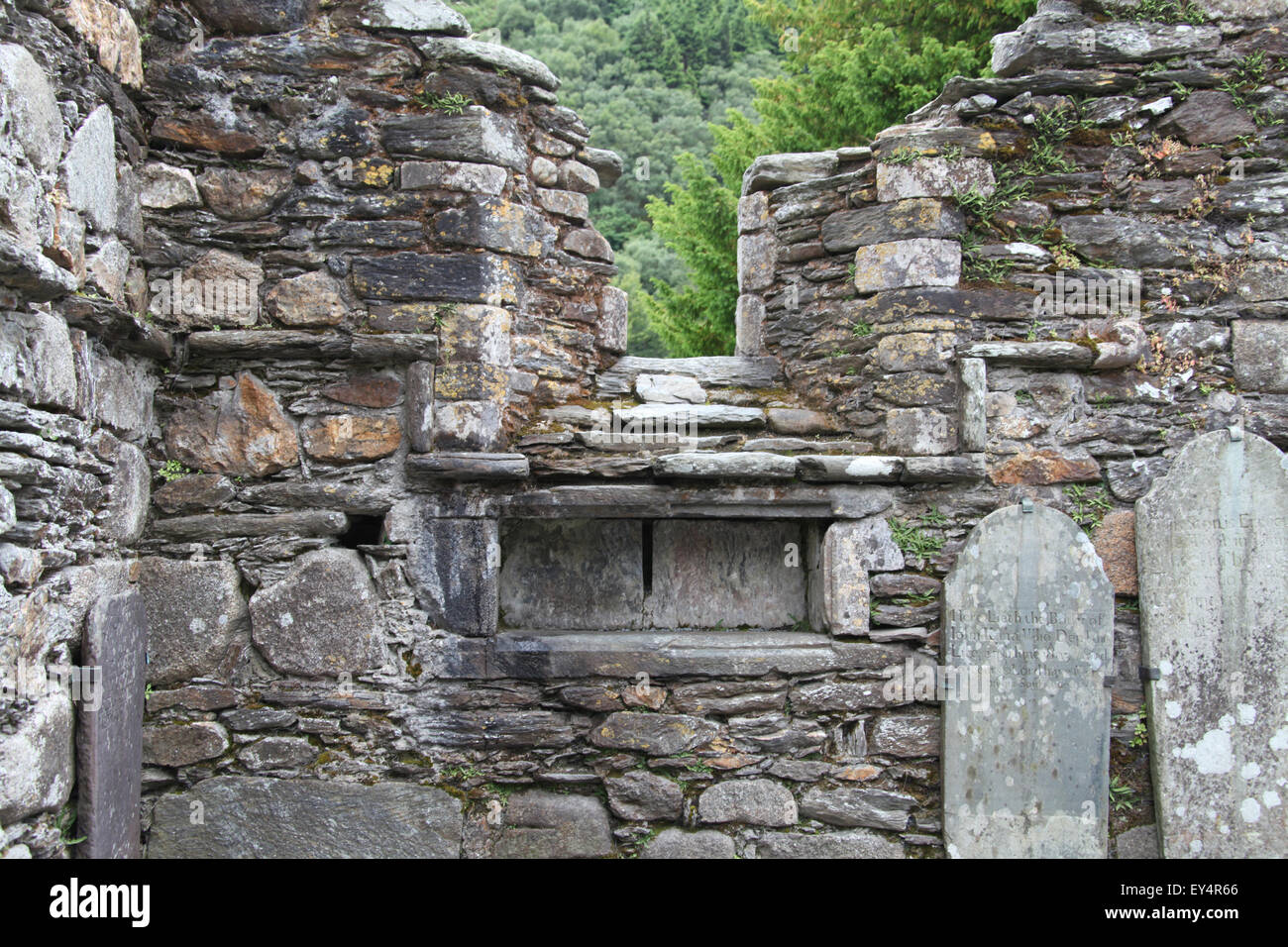 Historic wall cupboard in the Cathedral of Saint Peter and Saint Paul at Glendalough Monastic Site in County Wicklow Stock Photo
