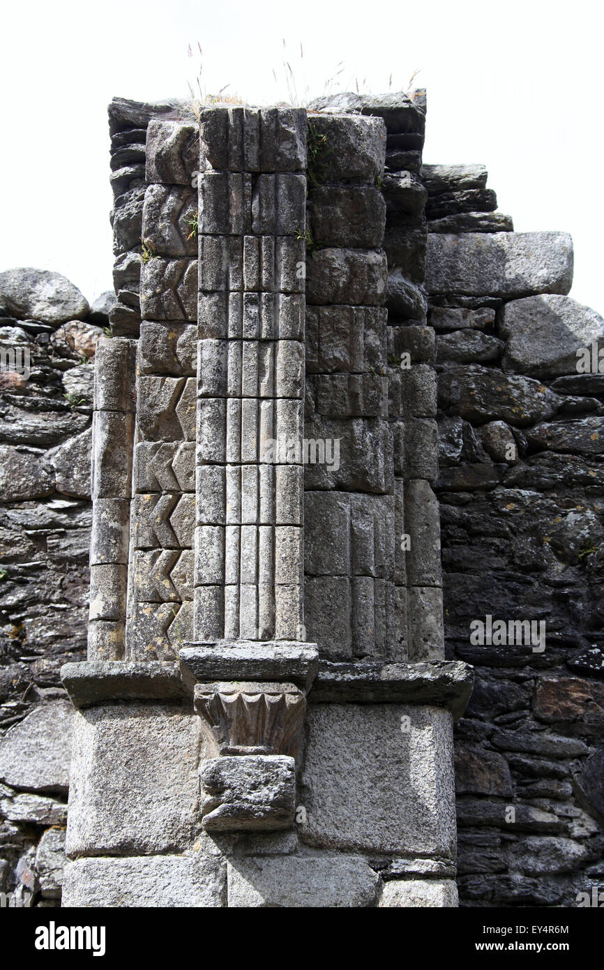 Detail of the ruined Cathedral of St Peter and St Paul at Glendalough Monastic Site in County Wicklow Stock Photo