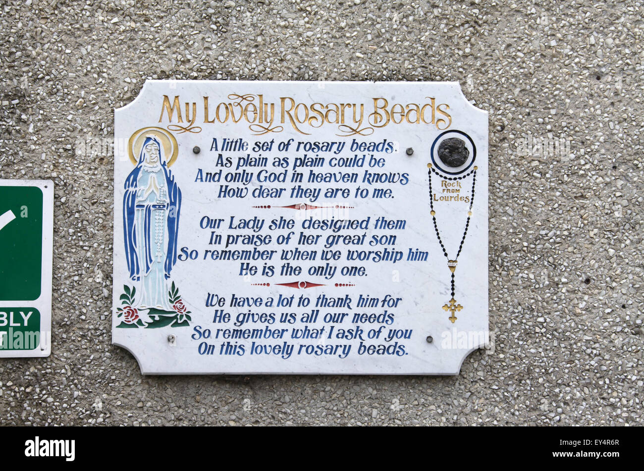 Plaque And Poem About Rosary Beads With A Piece Of Rock From Lourdes At Aughrim In County Wicklow Stock Photo Alamy