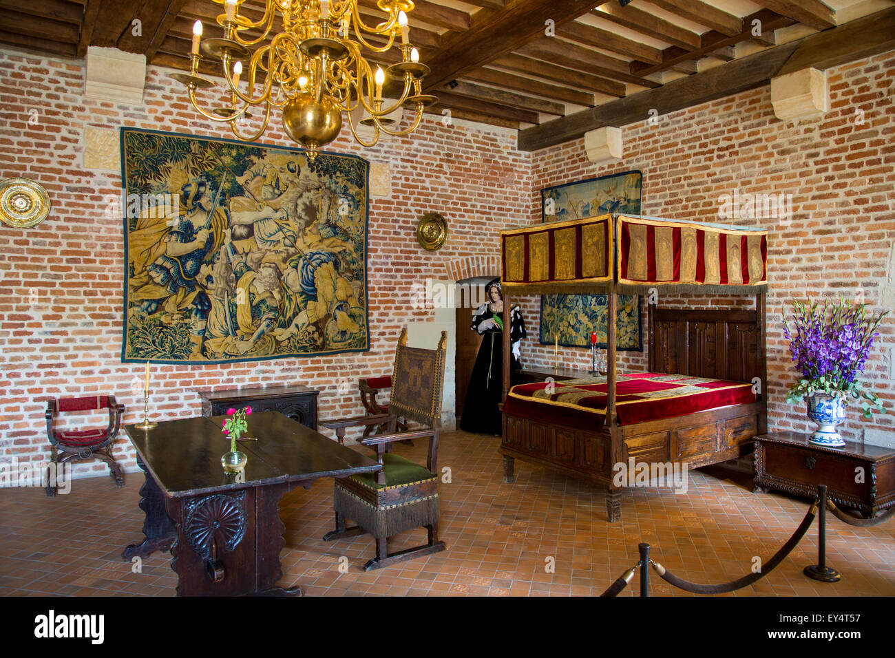 Bedroom at Chateau Clos Luce - home of Leonardo da Vinci from 1516-1519, Amboise, Indre-et-Loire, Centre, France Stock Photo