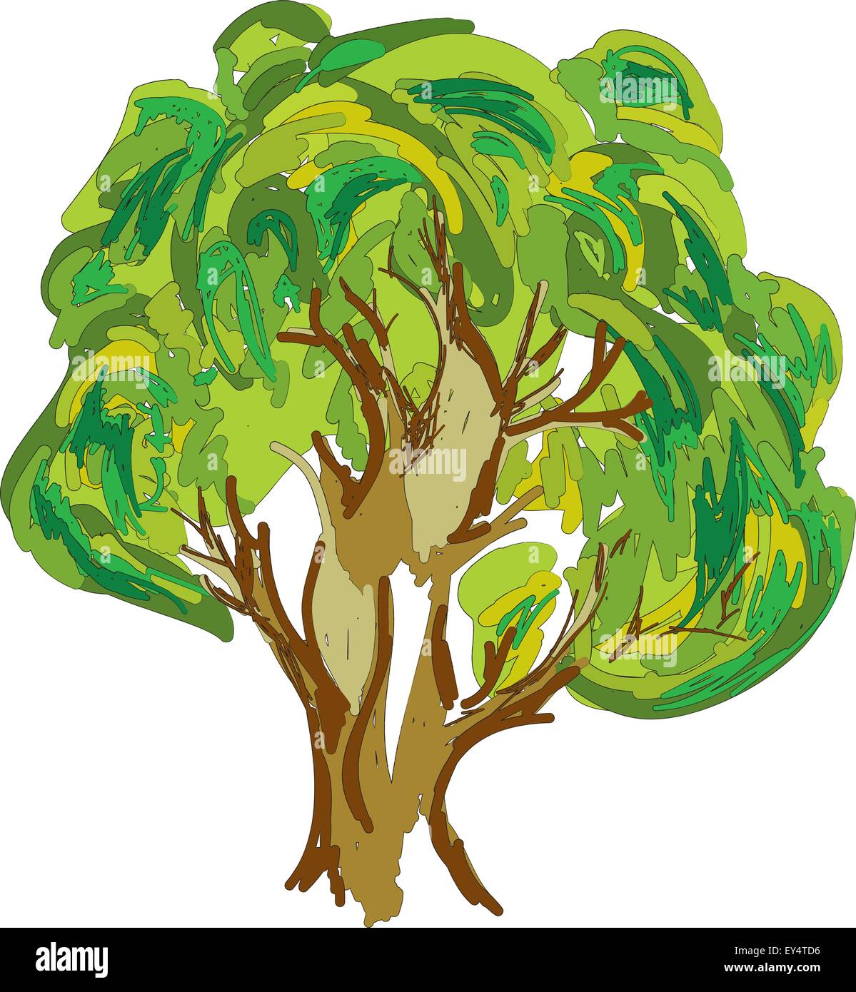Drawn colored green tree on white. Vector illustration Stock Vector ...