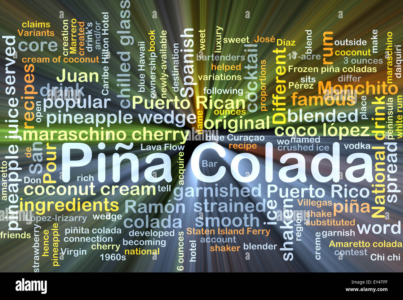 Background concept wordcloud illustration of pina colada glowing light Stock Photo