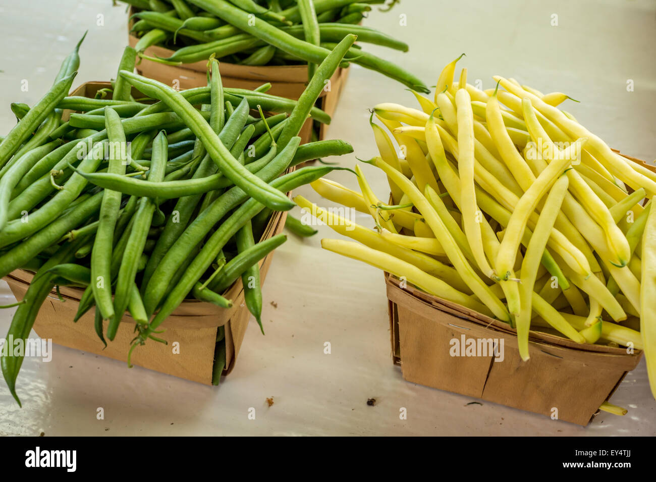 Green and yellow beans at the market Stock Photo