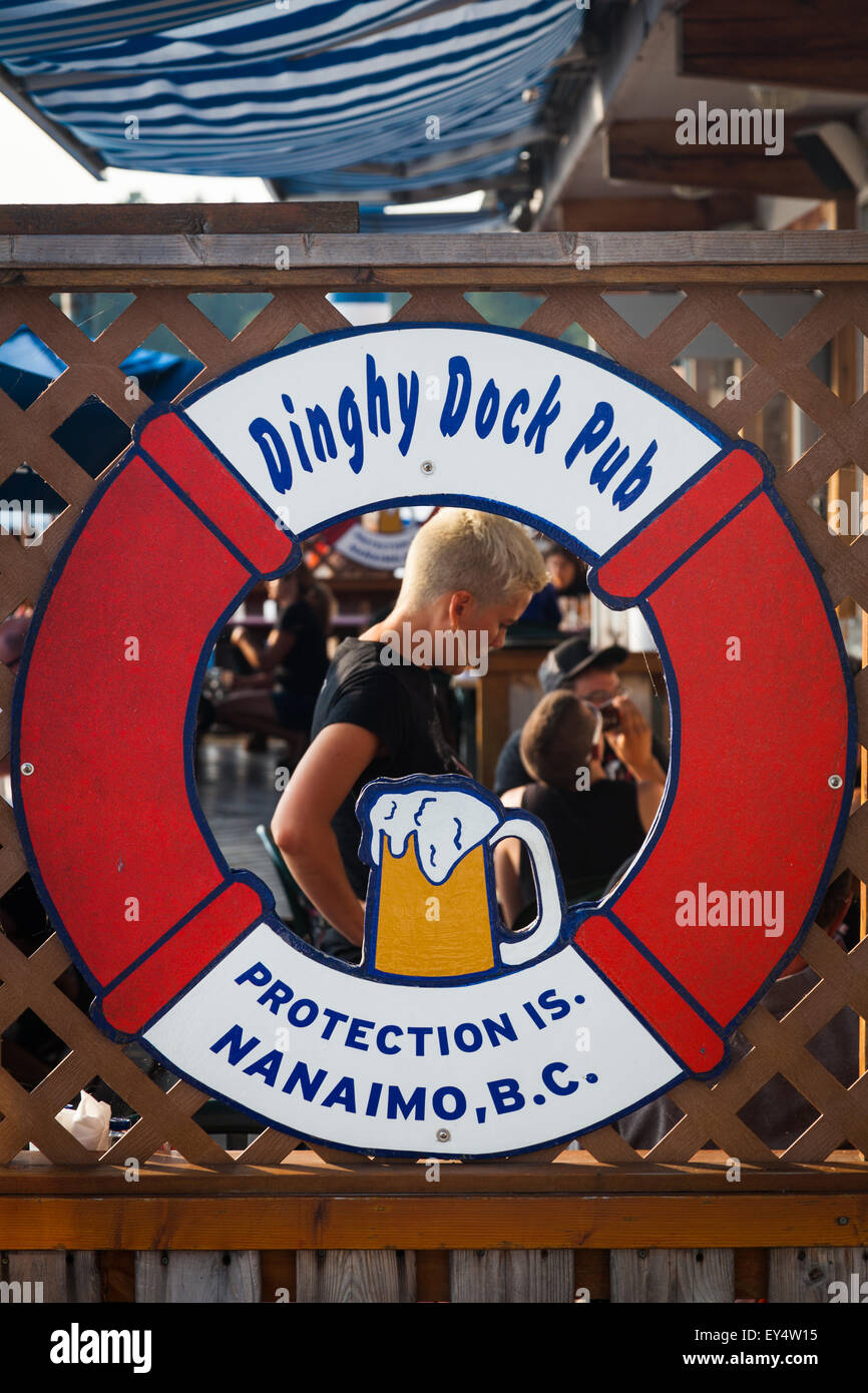Sign for the Dinghy Dock floating pub on Protection Island, Nanaimo