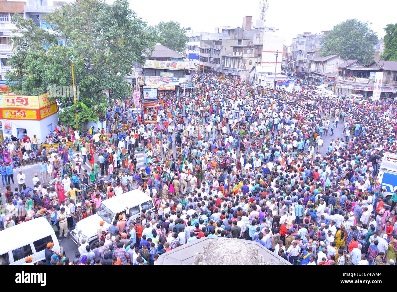 AHMEDABAD, GUJARAT/INDIA -  Large amount of people taking part in rath yatra in Ahmedabad, Gujarat- India. Stock Photo