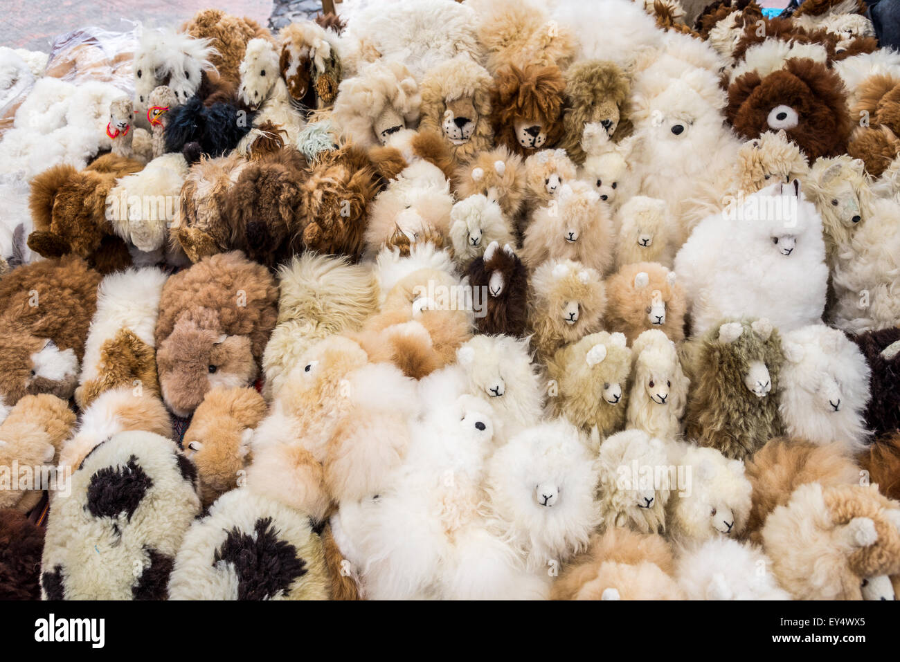 Stuffed animals for sale at local market. Otavalo, Ecuador. Stock Photo