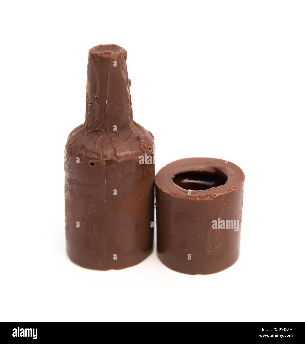 alcoholfilled chocolate with one cut out on a white background Stock