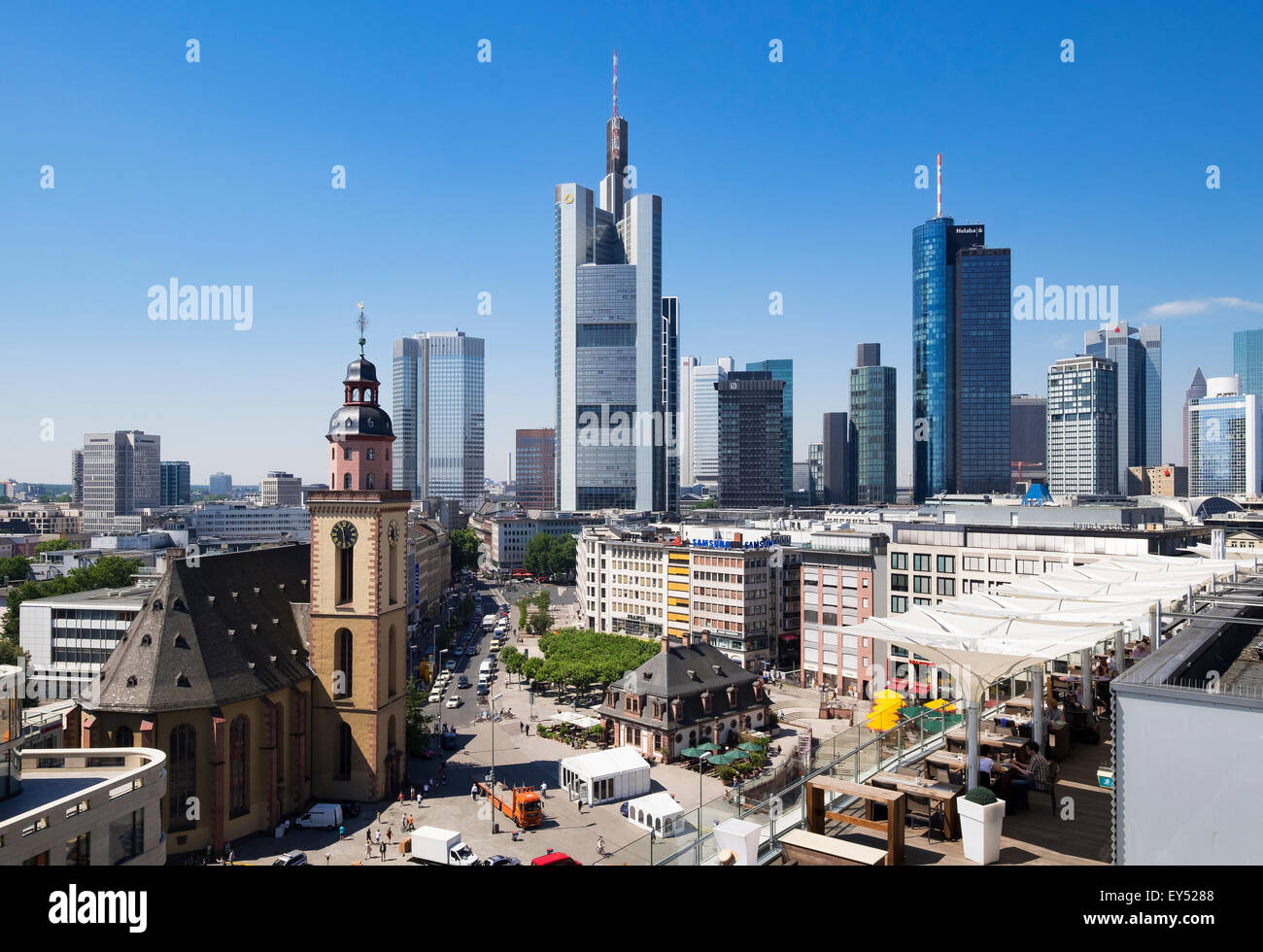 St.-Katharinen-Kirche or St. Catherine's Church, Hauptwache guard-house and Financial District, Frankfurt am Main, Hesse Stock Photo