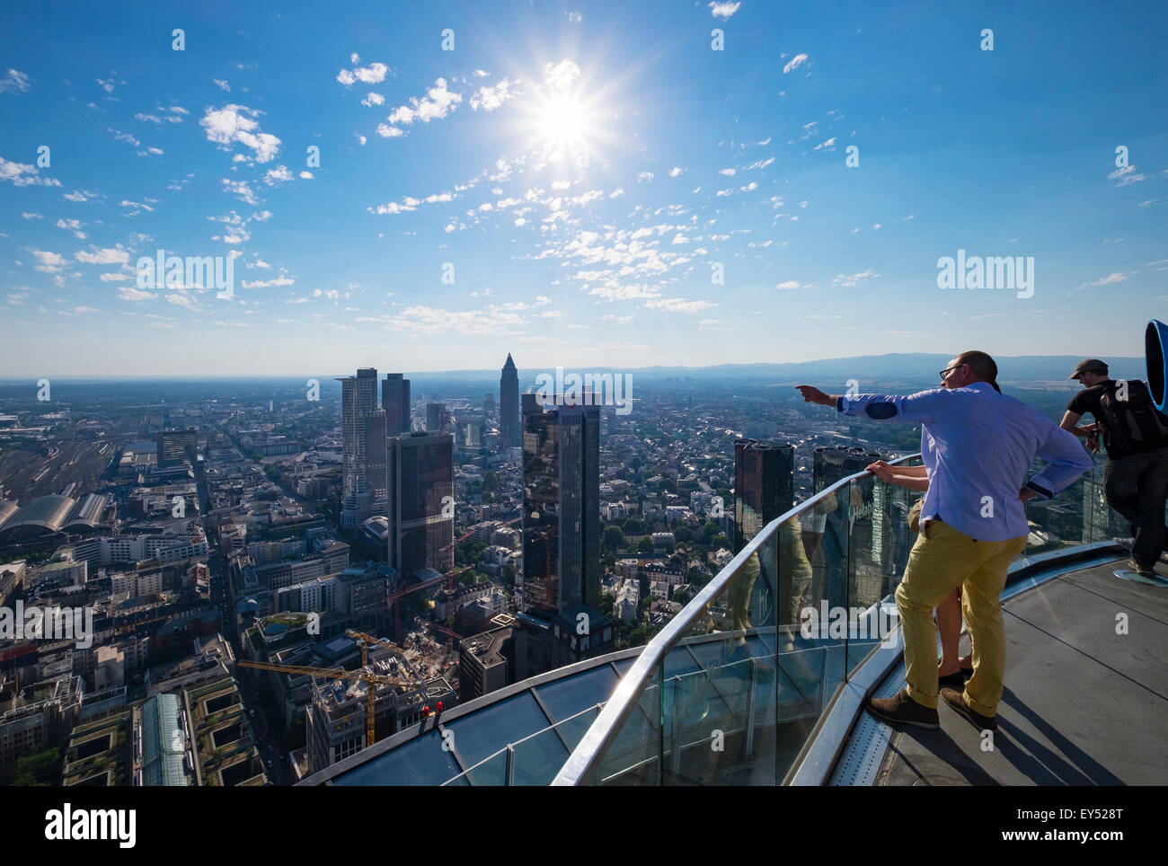 Observation deck of the Main Tower, looking west across the Financial District, Frankfurt am Main, Hesse, Germany Stock Photo