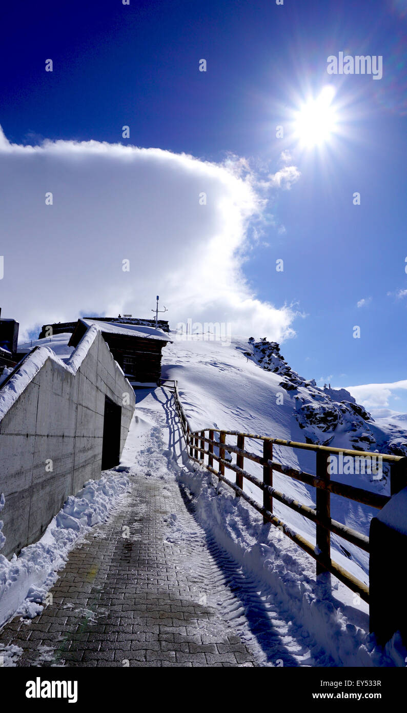 walkway of Building Gornergrat station, Matterhorn, Zermatt, Switzerland Stock Photo