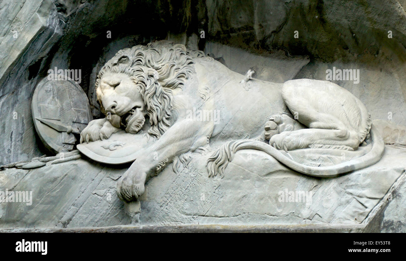 close up lion monument in Lucerne, Switzerland Stock Photo