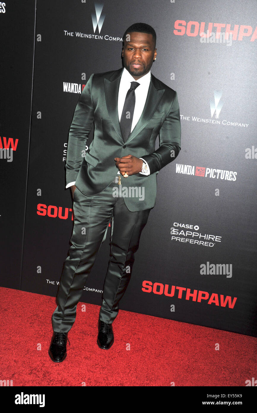 New York City. 20th July, 2015. 50 Cent attends the 'Southpaw' New York premiere at AMC Loews Lincoln Square on July 20, 2015 in New York City./picture alliance © dpa/Alamy Live News Stock Photo