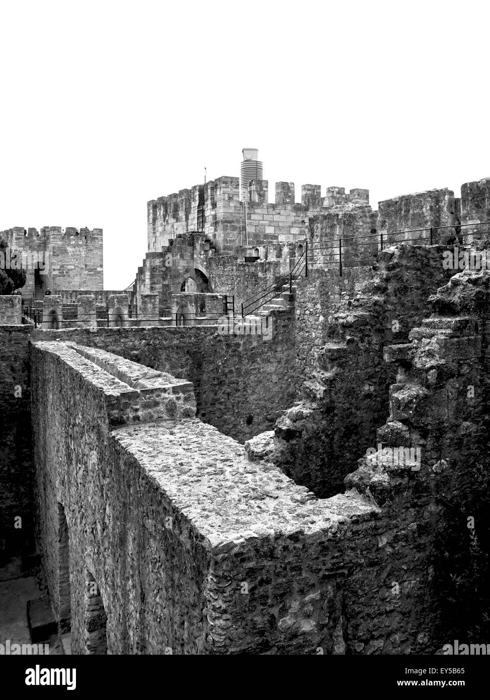 complicated space in castle st. Jorge portugal lisbon black and white Stock Photo