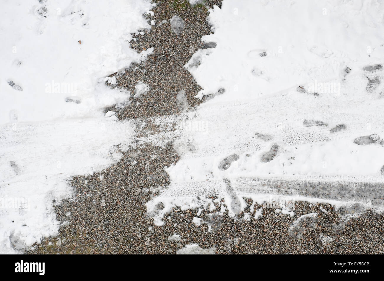 footprints in melting snow Stock Photo
