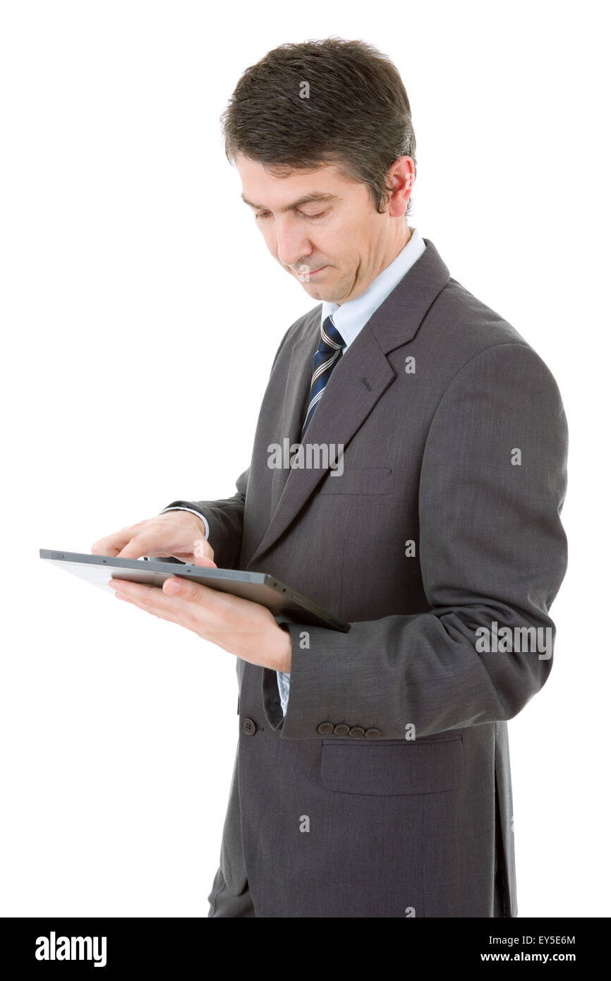 businessman using touch pad of tablet pc, isolated Stock Photo - Alamy