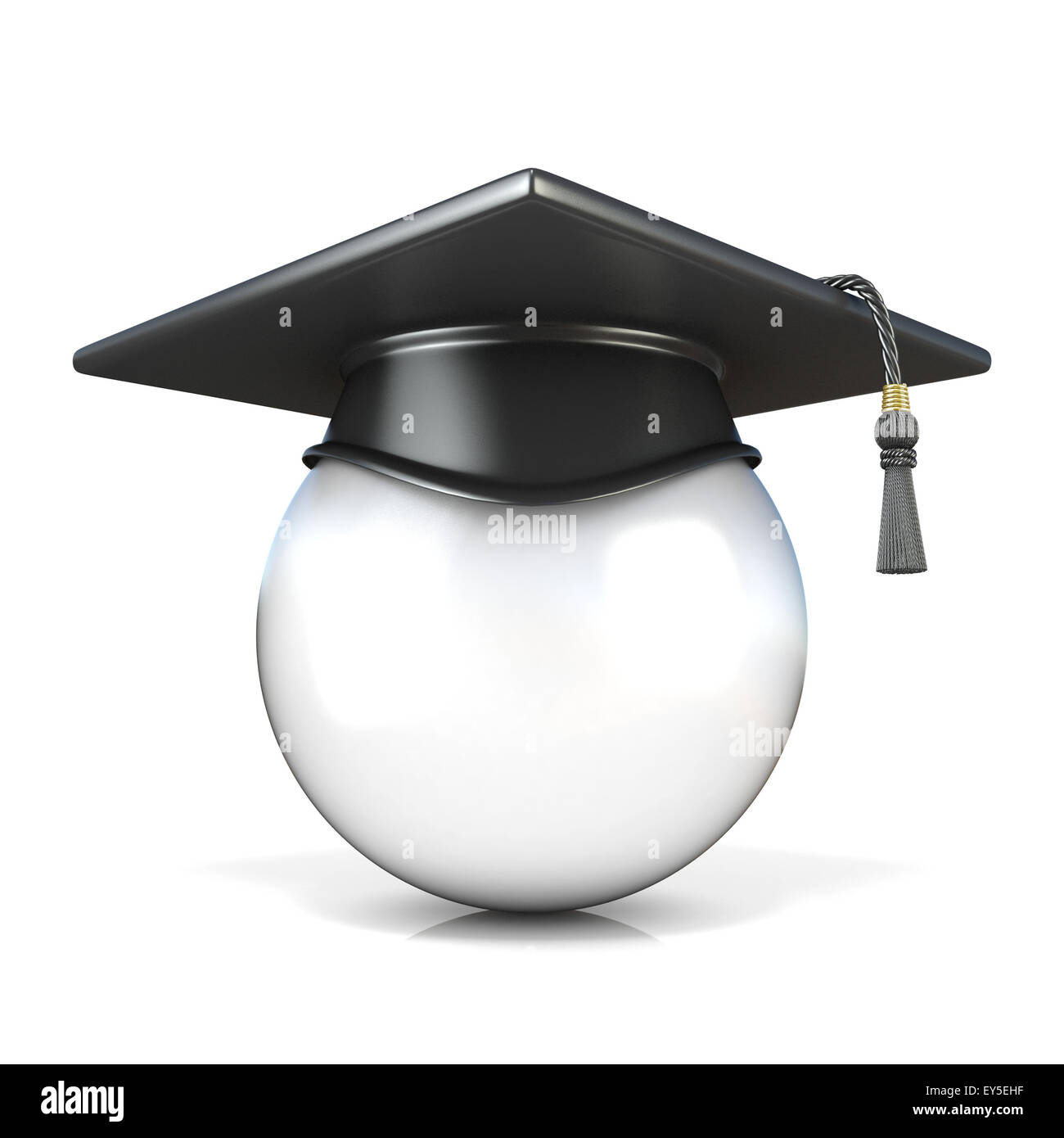 White ball with graduation cap, front view. Conceptual illustration. 3D render illustration isolated on white background Stock Photo