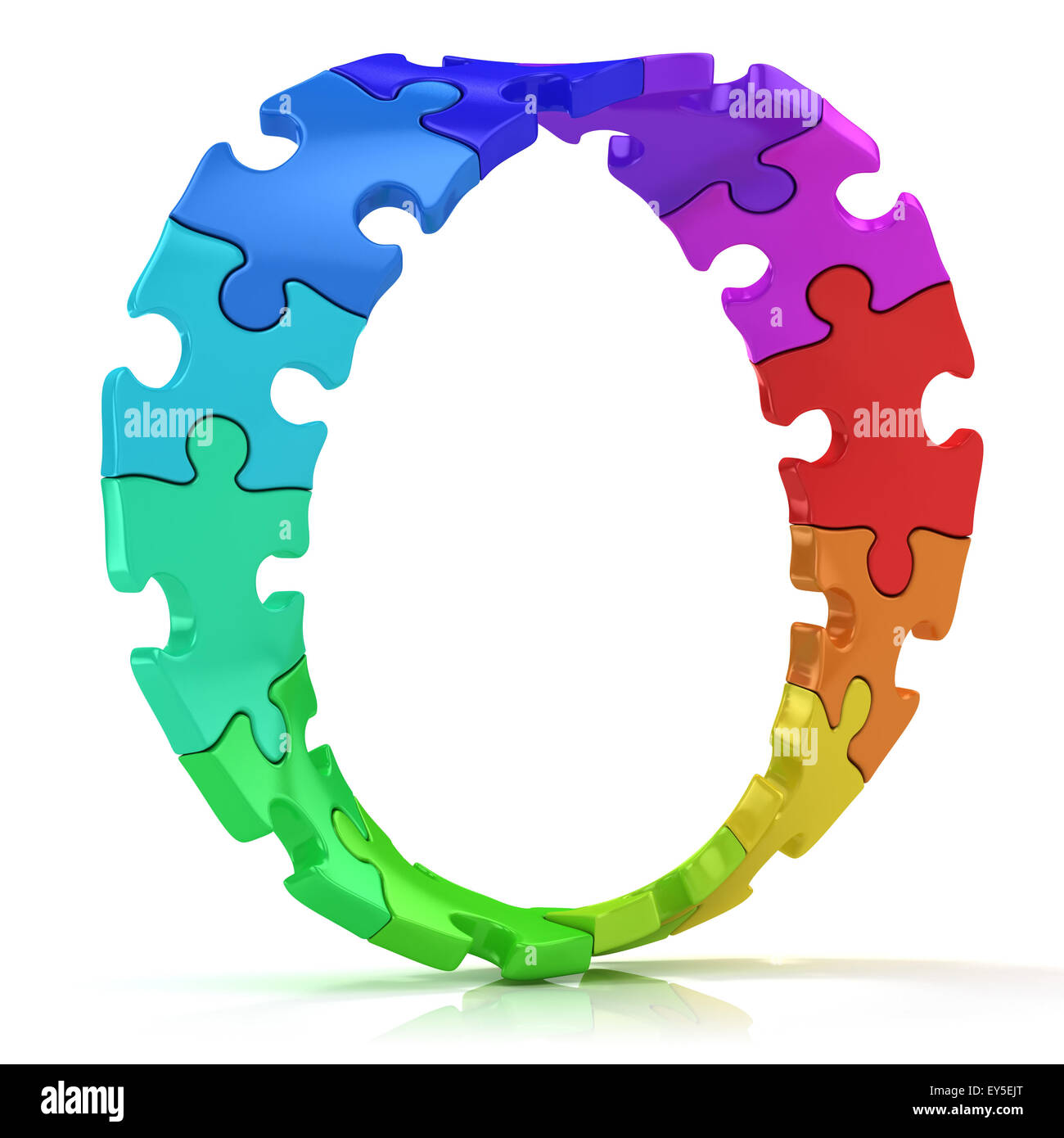 Twisted circle of colorful jigsaw puzzles. Isolated on white background. Stock Photo