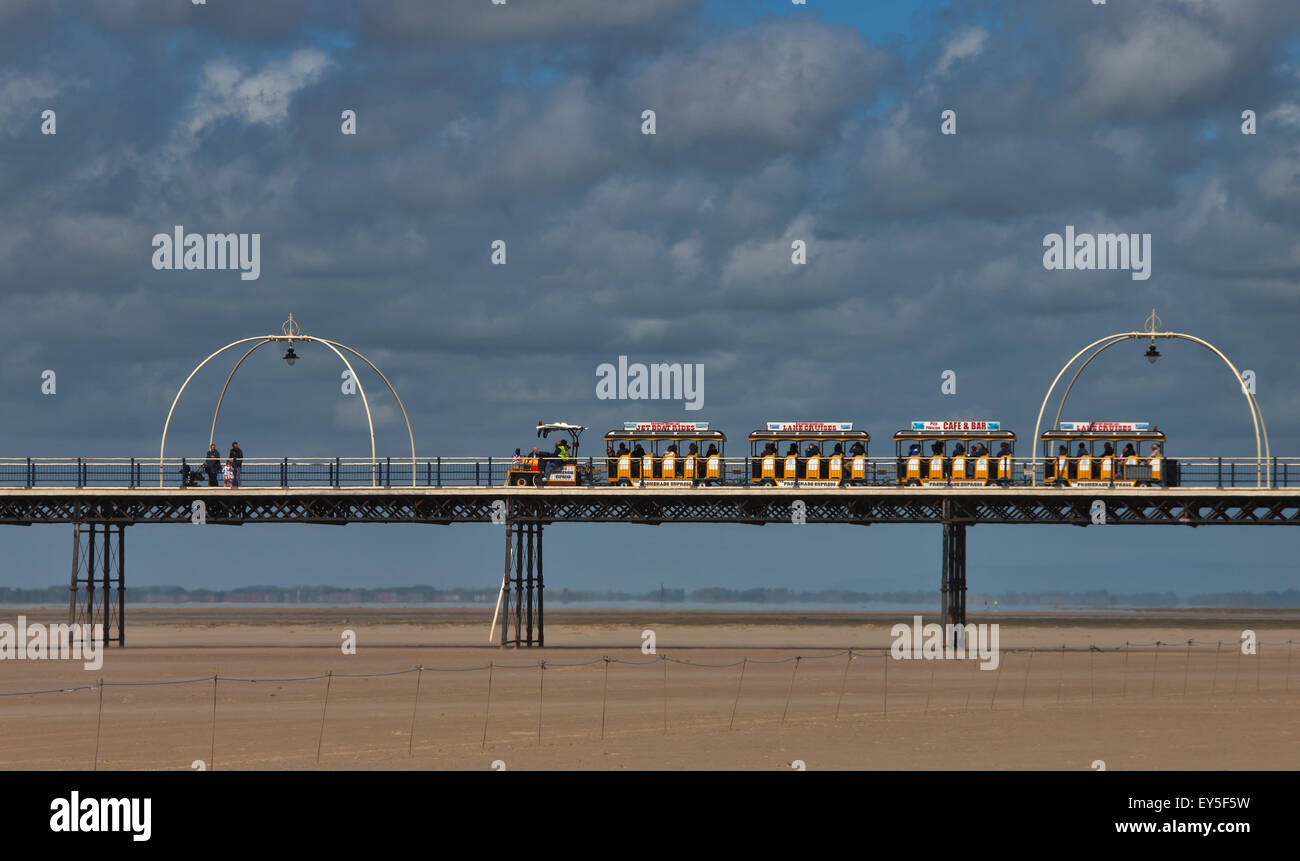 Train on Pier Southport beach Merseyside North West England Stock Photo