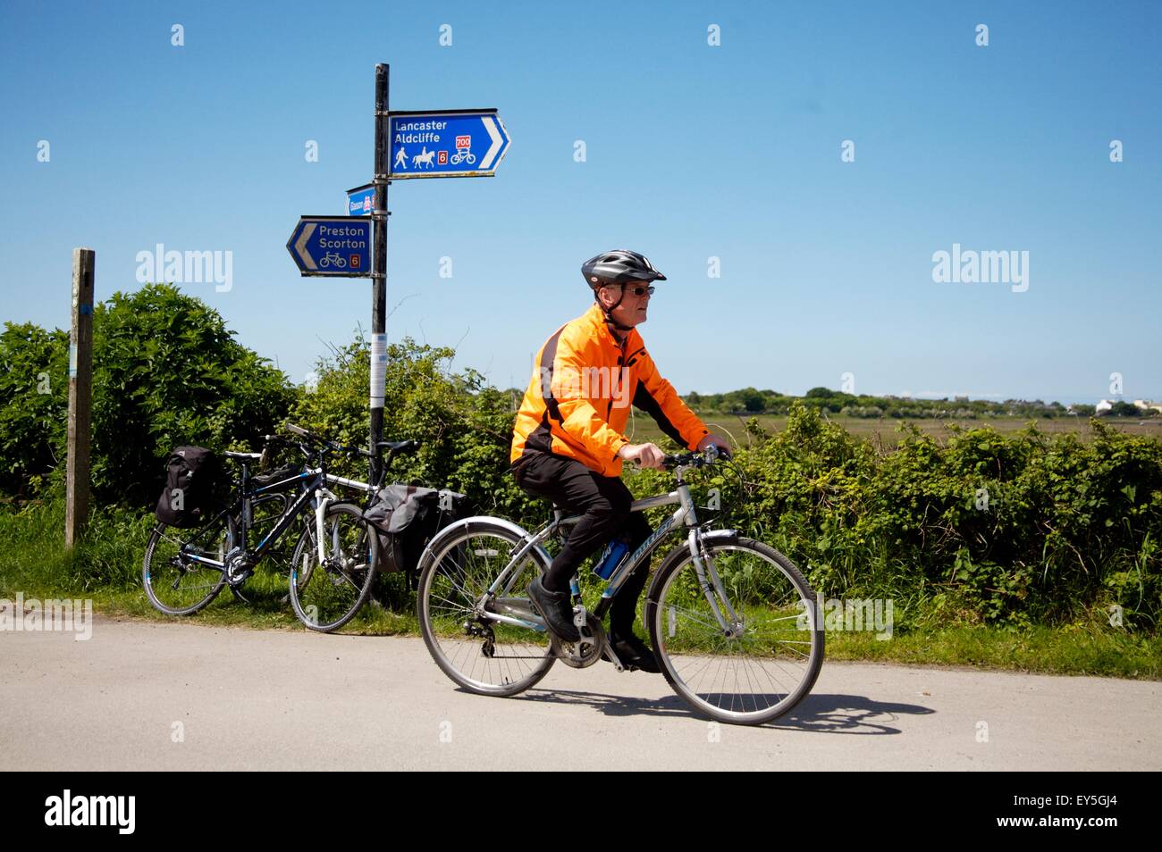 cycling at Conder Green, cycleway from Glasson Dock to Lancaster, Lancashire Stock Photo