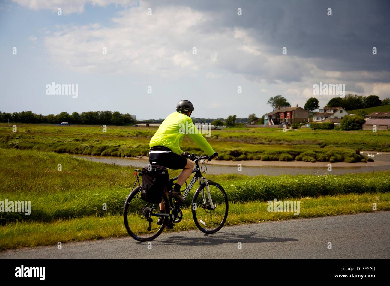 cyclist near Conder Green, Lancashire Stock Photo