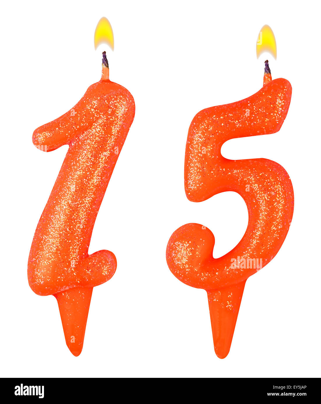 Birthday candles number fifteenisolated on white background Stock Photo