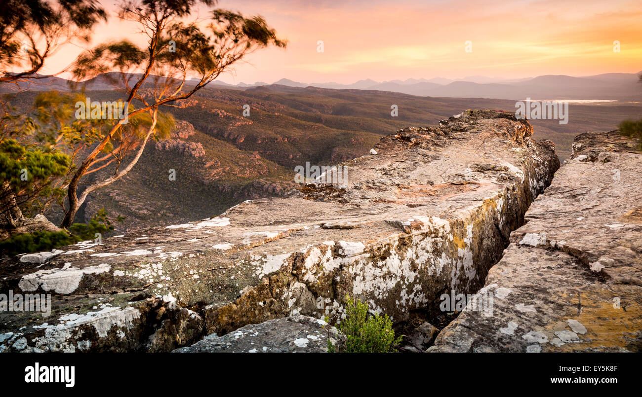 Cliff top views at sunset in the Grampians National Park, Australia Stock Photo