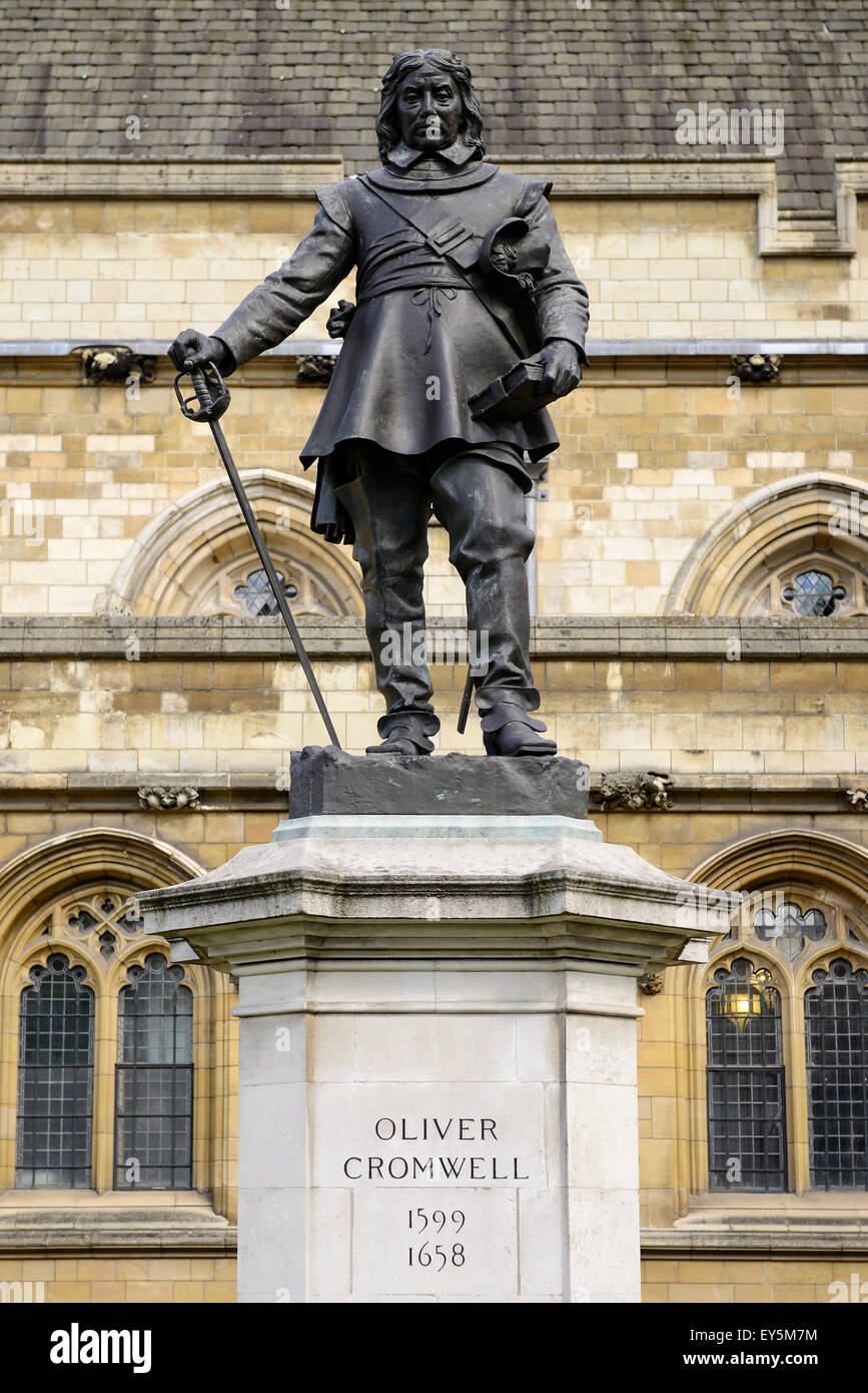 Statue of Oliver Cromwell Outside the Houses of Parliament, Westminster, London, UK. Stock Photo