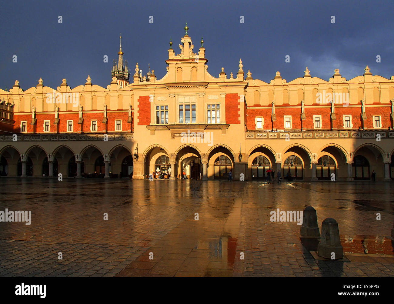 Cloth Hall at Main Market Square at sunset, Krakow, Poland Stock Photo