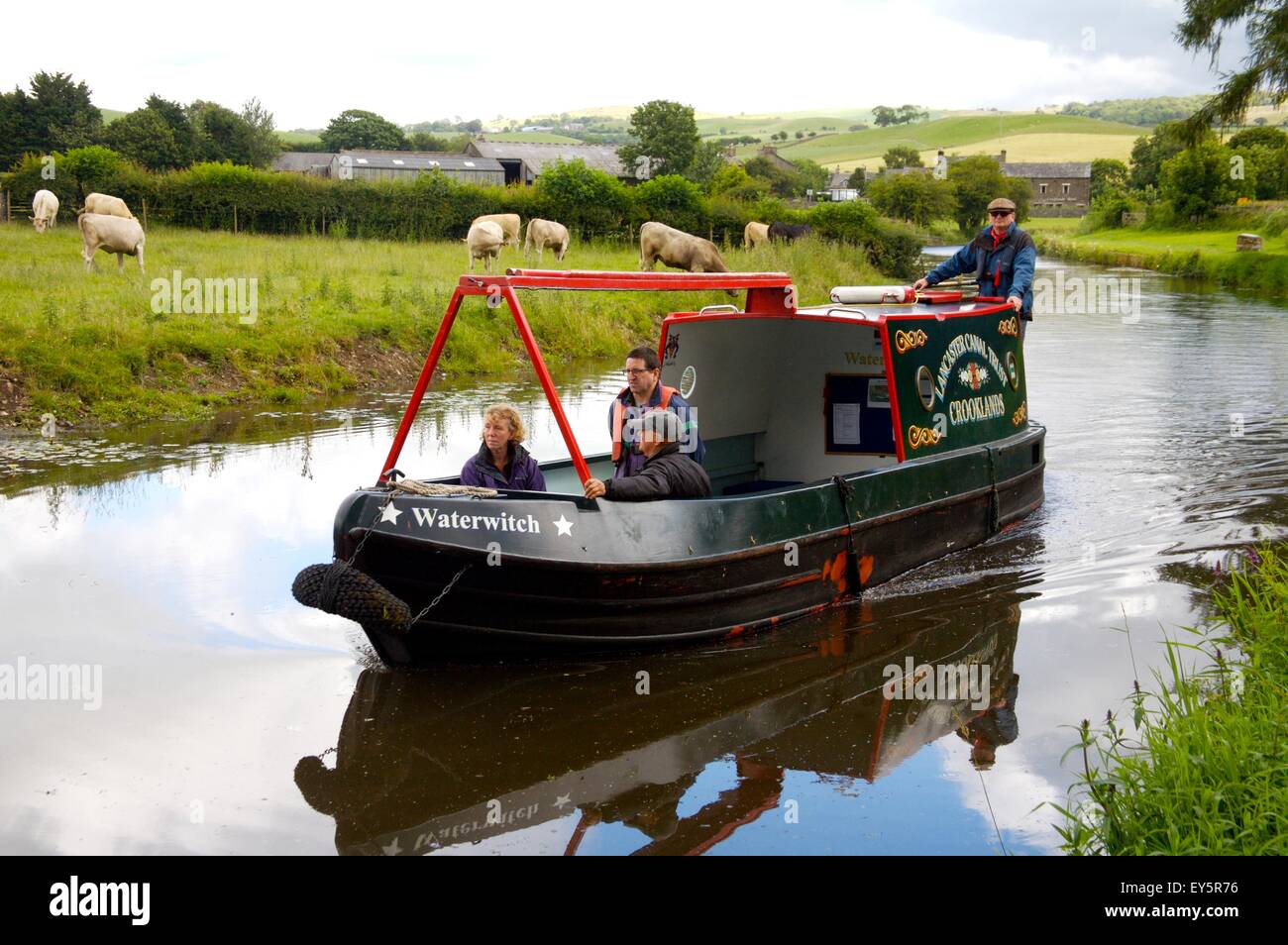 Lancaster Canal Trust trip boat on Northern Reaches of Lancaster Canal, near Crooklands, Cumbria Stock Photo