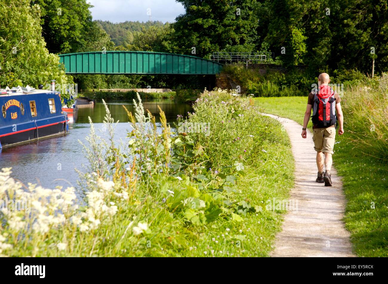 walking on Lancaster Canal north of Carnforth, Lancashire Stock Photo
