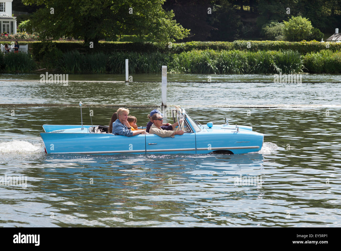 Amphicar in the river at the Thames Traditional Boat Festival, Fawley Meadows, Henley On Thames, Oxfordshire, England Stock Photo